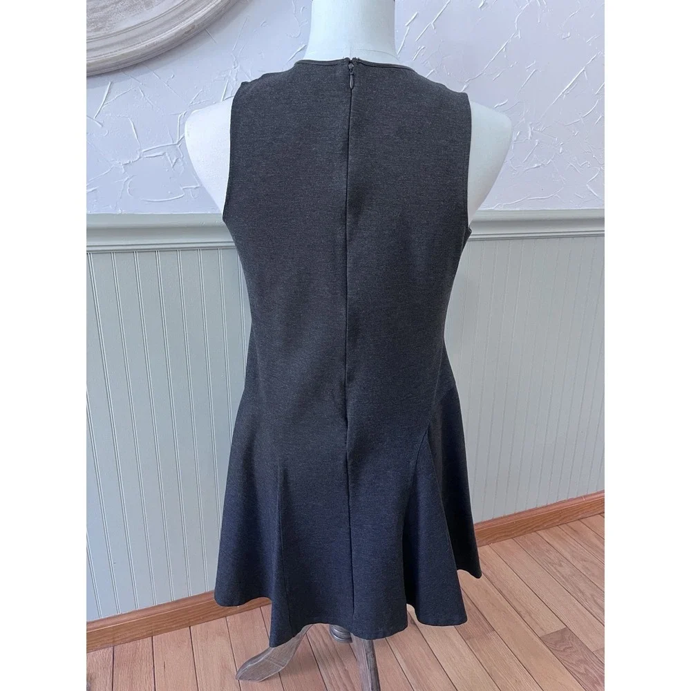 Lauren Ralph‎ Lauren Lg Dark Gray Sleeveless Fit Flare Flounce Ponte Knit Dress